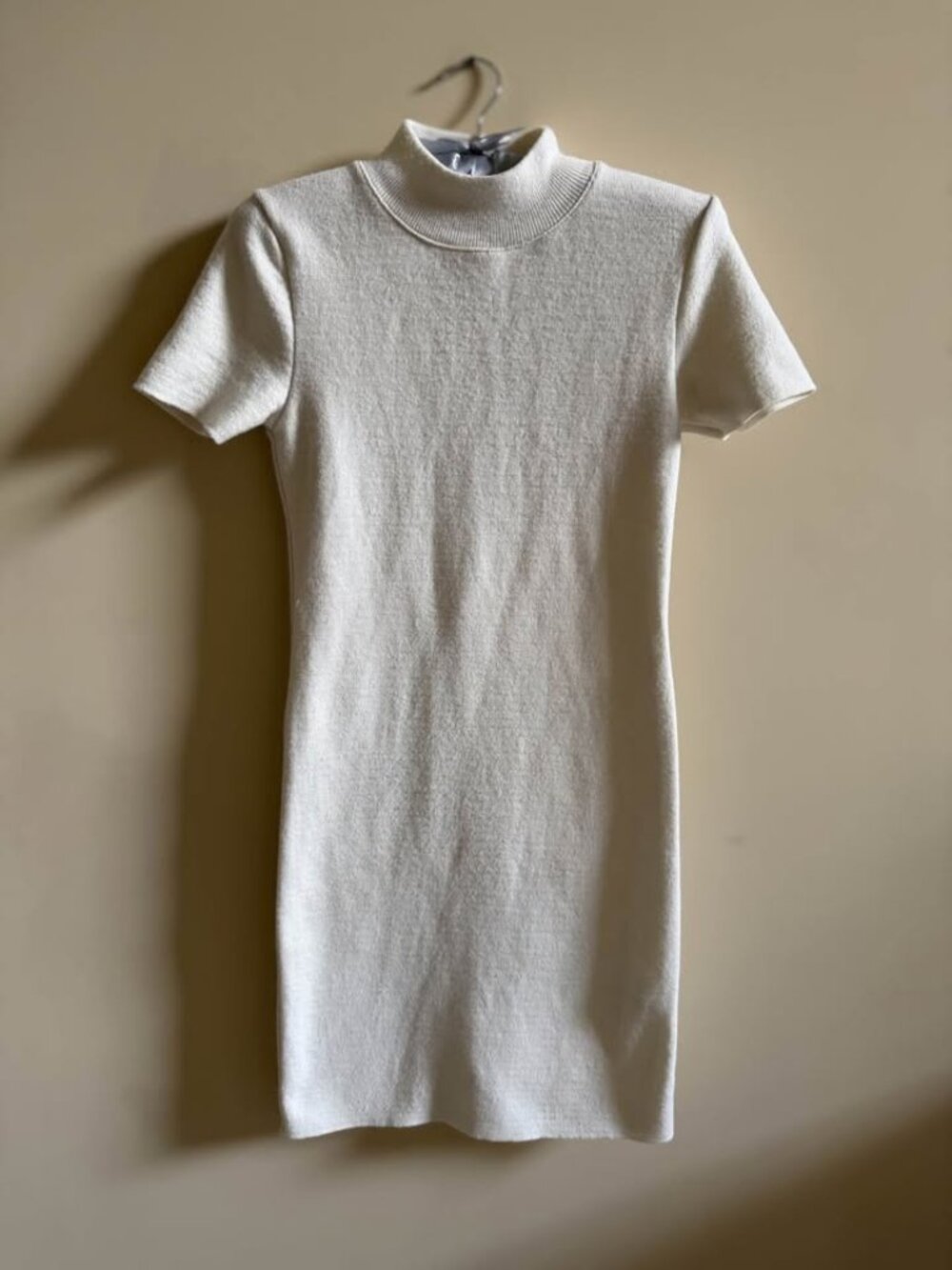ZARA White Cream Knit Fitted Sweater Dress M